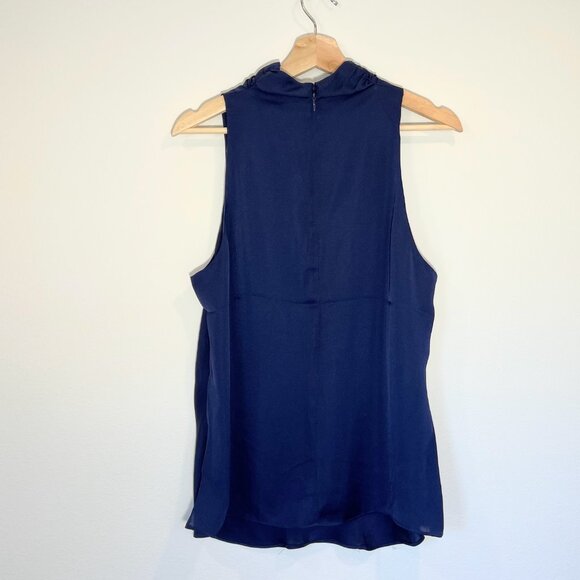 House of Harlow 1960 navy satin drape neck sleeveless blouse womens large - Picture 2 of 8